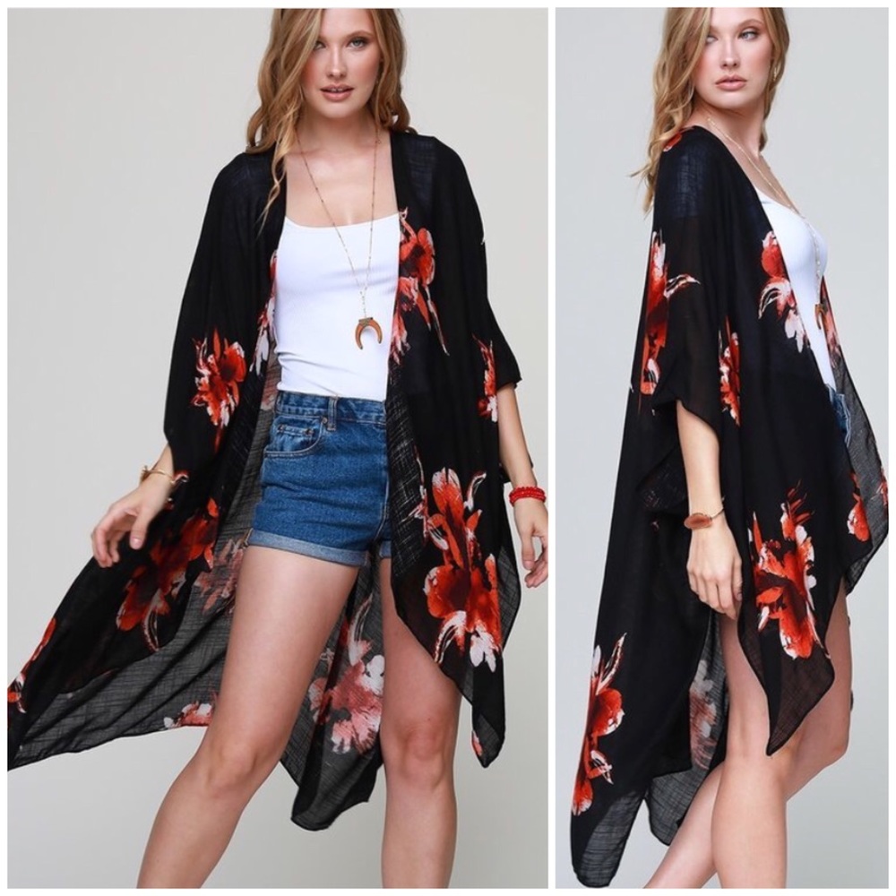 SOLD OUT Black Floral Open Shawl Wrap Top - Picture 1 of 5